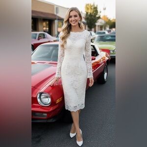 White lace bell sleeve dress #weddingguest #formal #lace 14 Merrys NWT